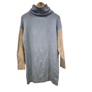 Lulus turtle neck color block blue grey tunic sweater dress cozy cabin chic